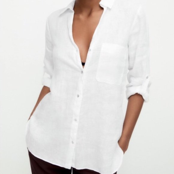 Azra Linen Blouse by Part Two - Blue, White